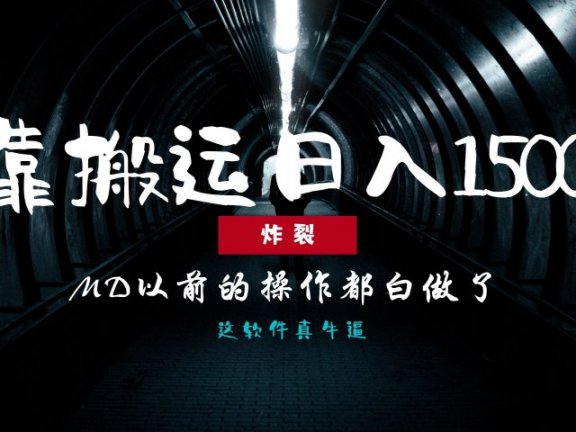 炸裂!0基础搬运也能批量日赚1500+,以前的操作都白做了!