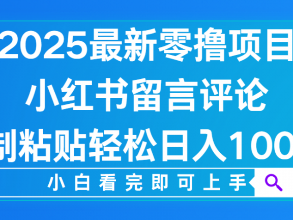 小红书留言评论,2025最新零撸项目,复制粘贴即可赚钱,轻松日入1000+